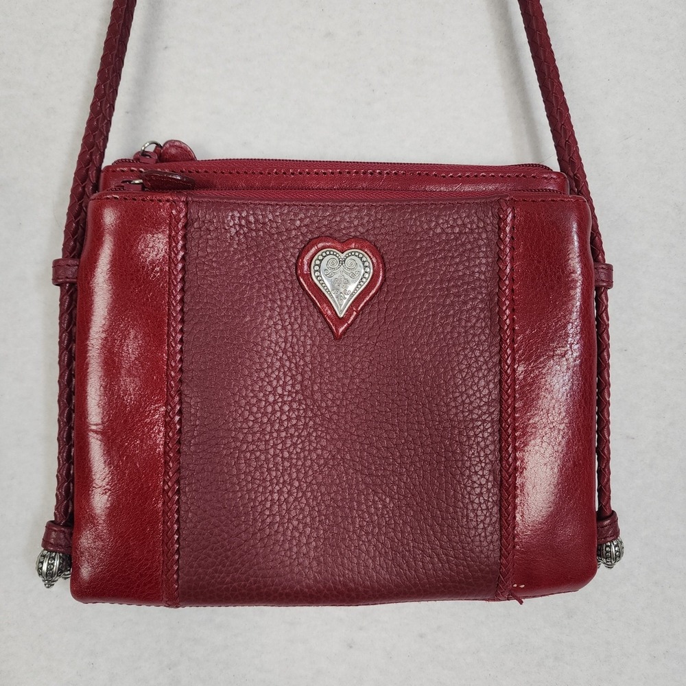 Vtg Brighton Shoulder Bag Womens Red Pebbled Leather Crossbody Braided Strap